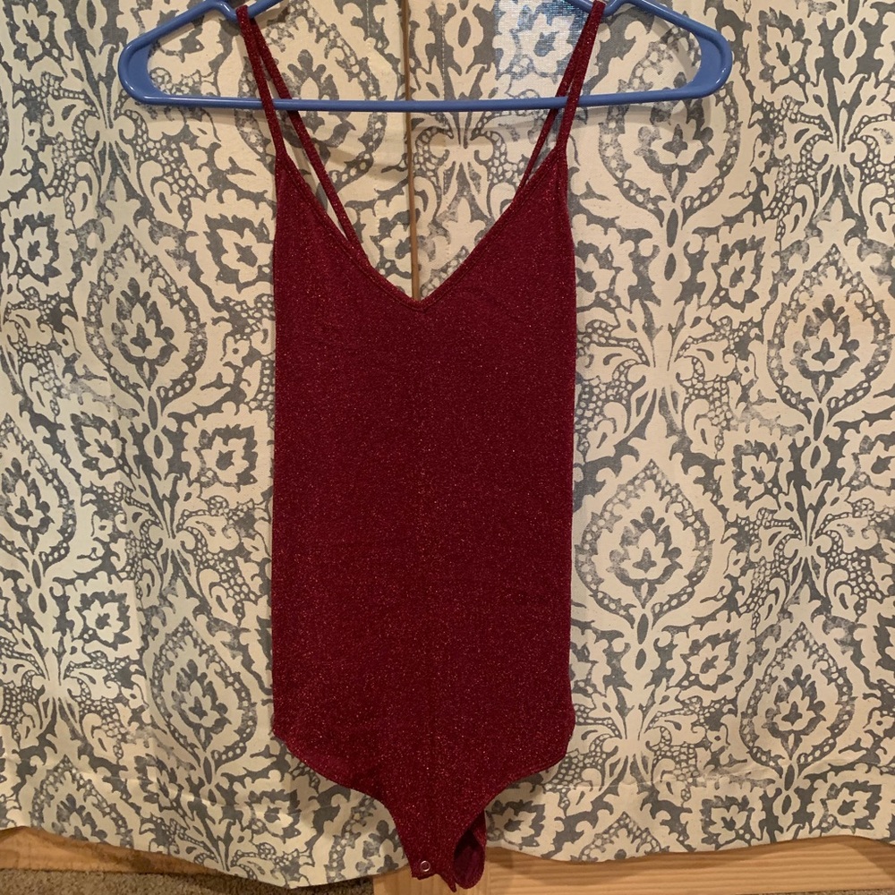 FashionNova Red Shimmery Bodysuit